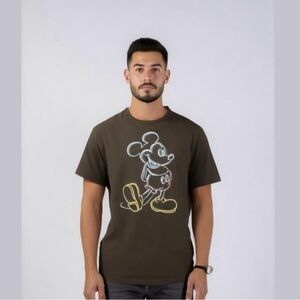 Disney MICKEY MOUSE Men’s or Unisex Adult T-shirt Black Neon Lights (M)